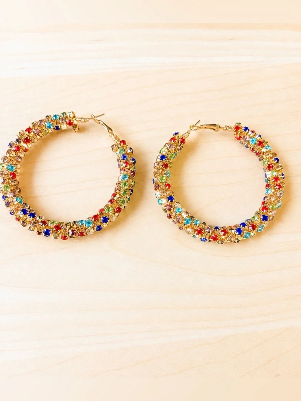 Gold Multicolor Crystal Hoop Earrings - Women's Jewelry